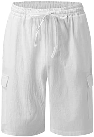 Shorts casuais de hehoah masculino, linho de linho de algodão sólido de algodão masculino, shorts de carga de bolso
