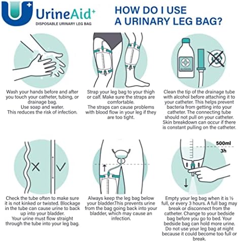 3 Pacote de urineAid mais bolsa de drenagem urinária com câmara anti-refluxo e válvula de fácil retenção,