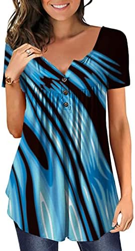 túnica lcepcy tops para mulheres por toda a camiseta impressa V Botão de pescoço Roughed Bloups Summer