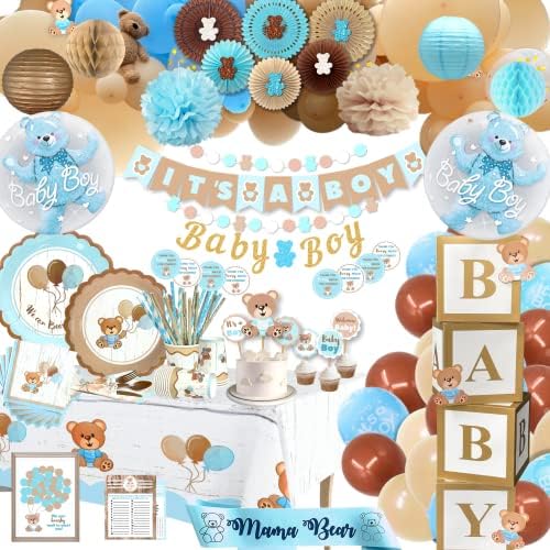 3 pacote de produtos: 323 PC Premium Teddy Bear Baby Shower Decorações para menino + 134 PC Teddy Bear Balloon