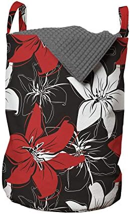 Bolsa de lavanderia vermelha e preta de Ambesonne, plantas de cama que florescem o padrão de jardim da natureza