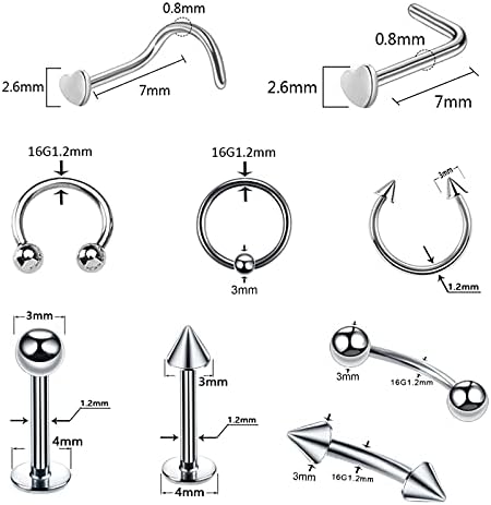 Kit de piercing no corpo - unihubys 55pcs kit de piercing craços narizes nariz aros 14g 16g agulhas de piercings