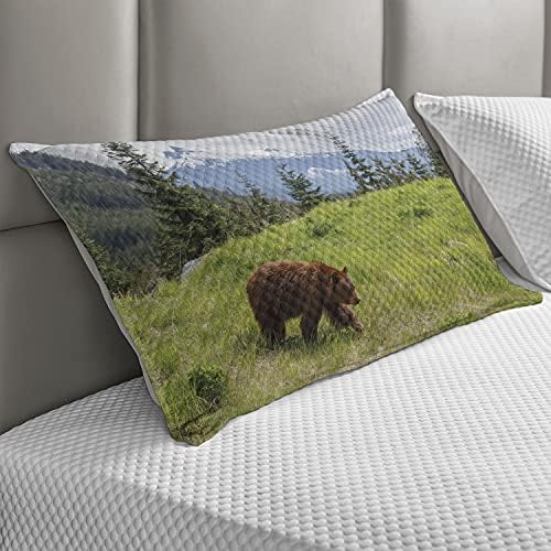 Ambesonne Bear Coloque Capa de travesseiro, vida selvagem na montanha tema tema animal carnívoro Yellowstone