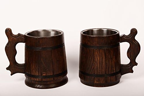 Conjunto de 2 canecas artesanais de madeira para madeira - canecas de cerveja de escultura em