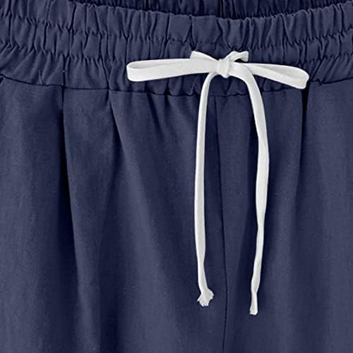 Shorts de linho de algodão feminino Casual Cintura elástica shorts de cordão de verão Bermudas de impressão