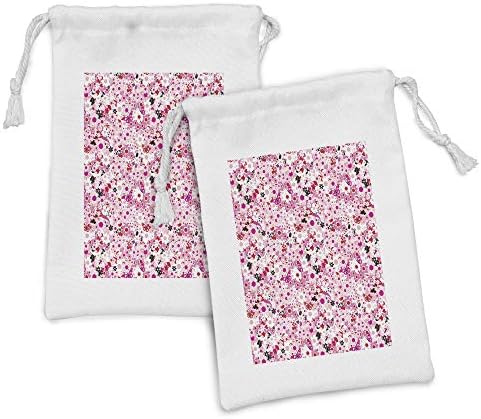 Conjunto de bolsas de tecido floral de Ambesonne de 2, Butterflies Flower Petals Folhas de verão