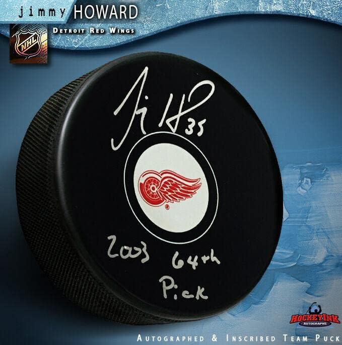 Jimmy Howard autografou Detroit Red Wings Puck 2003 64th Pick Frete grátis - Pucks de NHL autografados
