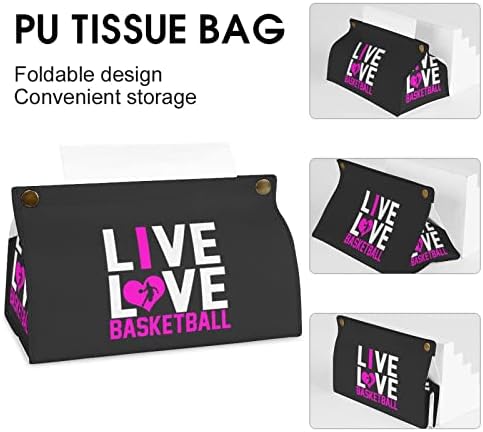 Live Love Basketball PU Leather Tissue Caixa de papel saco de armazenamento de toalha para o quarto de casa
