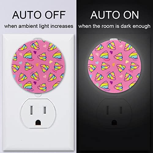 2 Pacote de plug-in nightlight LED Night Light fofo engraçado desenho arco-íris Poopi com sensor