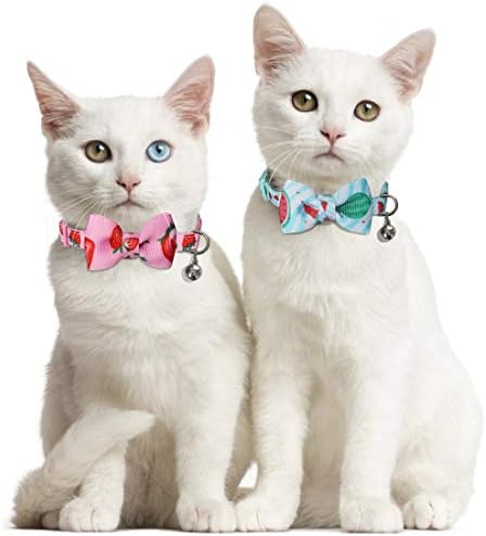 Azuza Breakaway Cat Collar com Bell, 2 colares de gato de fivela de segurança com a gravata