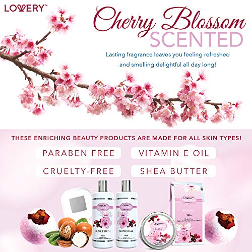 Bath and Body Spa Gift Basket para mulheres - Cherry Blossom Home Spa com loções perfumadas,