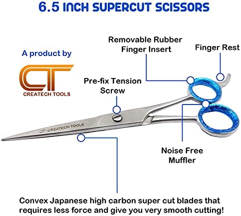 Ferramentas CT Createch Scissors CT SCISSORS - 6,5 polegadas de corte de cabelo em tesoura reta e afinada com uma tesoura de corte pequena de 4,5 polegadas, perfeita para uso doméstico!