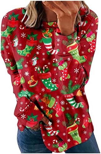 Akollsppnsy Sweatshirt Sweatshirt Women Crewneck Christmas Print Shirts No capuz de capuz de grandes