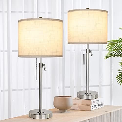 Lâmpadas de mesa de níquel escovadas Conjunto de 2: 22 a 30 de altura ajustável lâmpadas de mesa de