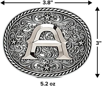 Fivela de cinto inicial de cowboy/cowgirl ocidental - prata - grande fivelas de carta para homens e mulheres