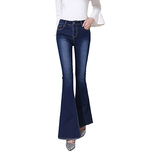Jeans de ciansas altas de altura feminina Alto calça de jeans de sino magro de jeans de jeans fino