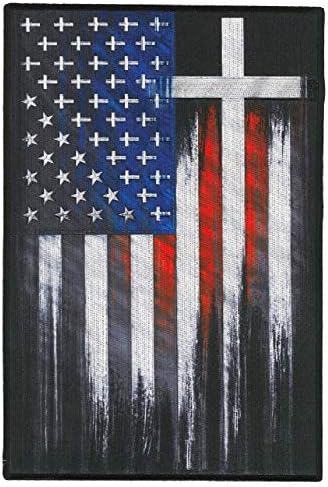 Cross USA USA FLAND GRANDE PACTH - CRUZA PROJETO dentro da bandeira dos EUA, Alta linha de ferro com calor selado/remendo