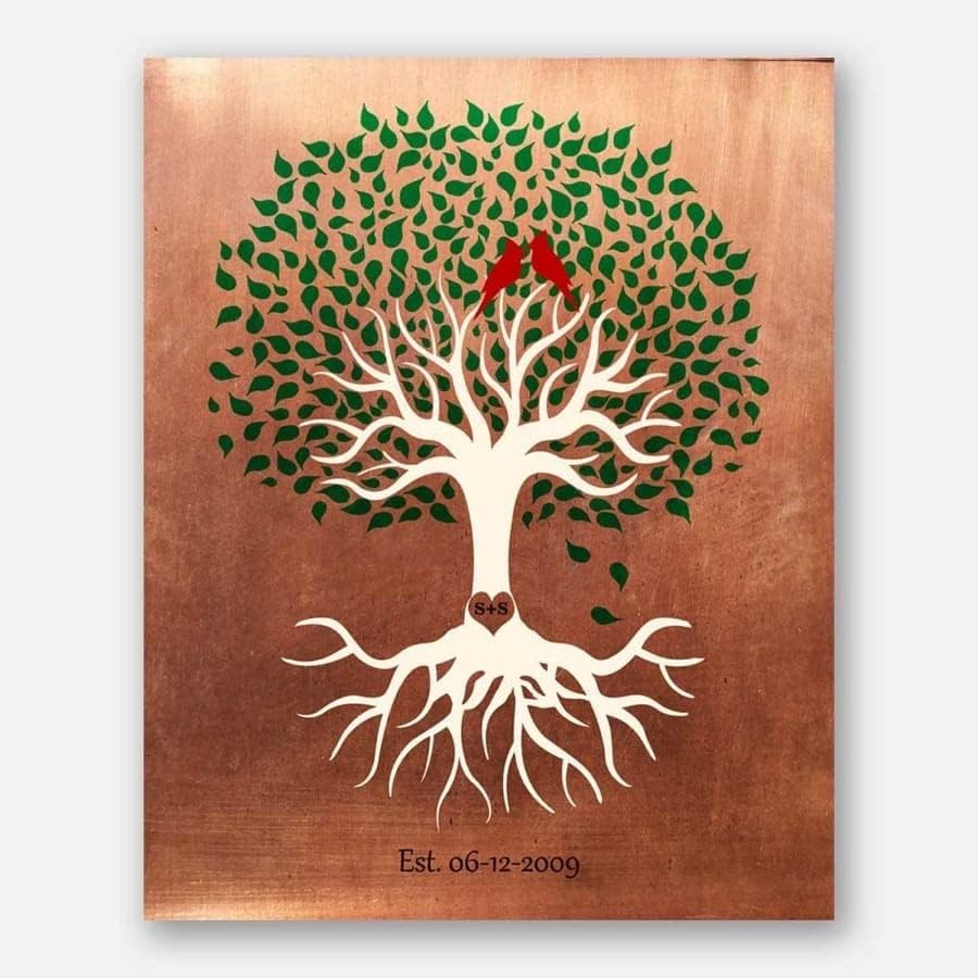 Lucky Tusk Minimalist Tree Roots Green Canopy Red Cardinal Birds 7 Ano Anniversary Faux Copper 1398,
