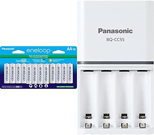 ENELOOP Panasonic BK-3MCCA16FA AA 2100 Ciclo NI-MH Baterias recarregáveis ​​pré-carregadas e BQ-CC55SBA Bateria