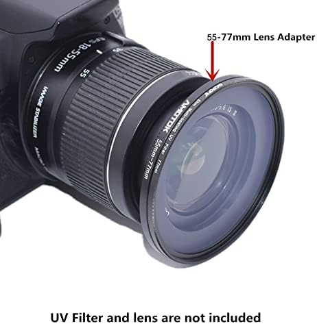 Lente de 55 mm a 77 mm Adaptador de lente da câmera, anel de anel de anel de phop-up de 55 a 77 mm,