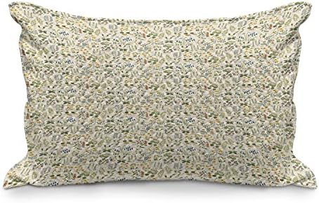 Ambesonne Nature acolchoado Cobertão de travesseiros, padrão repetitivo de elementos botânicos