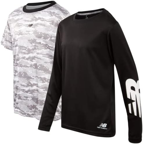 Camiseta atlética de New Balance Boys-2 pacote de pacote de pacote ativo esportes seco de manga curta e longa Camisa