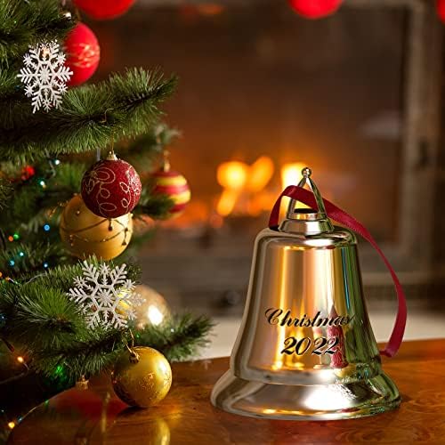 UUC 2022 Ornamentos de árvore de Natal de trenó de Natal 2022, sinos de Natal prateados para decoração