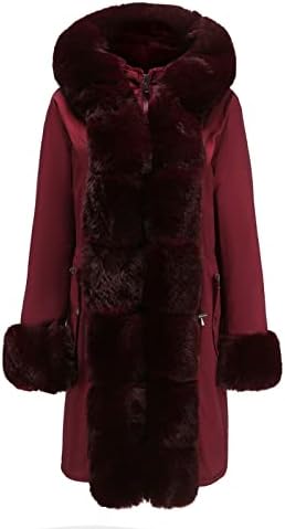 Feminino espeto de lã alinhado parka com colarinho de pêlo destacável casaco de inverno quente com capuz com