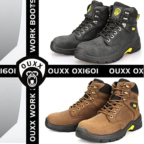 Botas de trabalho ouxx para homens, sapatos de segurança de couro de borracha não deslizantes, poron xrd, ASTM F2413-18