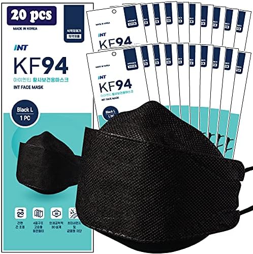 Int 【20 pacote preto kf94 certificado, segurança de rosto em 4 camadas, earloop ajustável patenteado,