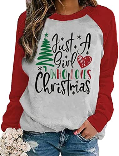 Apenas uma garota que adora moletom de árvore de Natal para mulheres de manga raglan tops de camisa de bloco