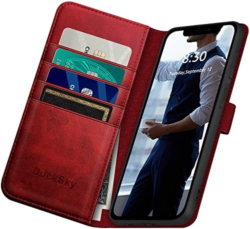 Ducksky para iPhone 13 6.1 Caixa de carteira de couro genuíno 【Bloqueio de RFID】 【4 titular de