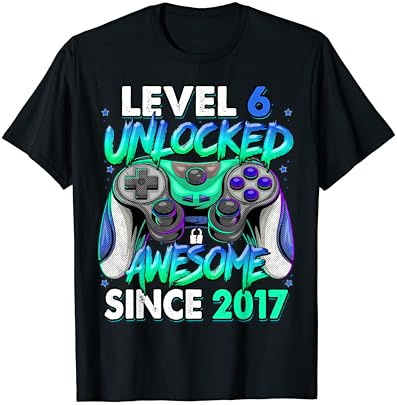 Nível 6 Desbloqueado Awesome desde 2017 T-shirt de 6º aniversário para crianças
