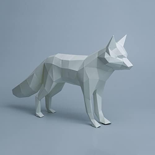 WLL-DP Snow Fox Papel Creative Escultura Diy Modelo de Arte Arte Troféu Geométrico Origami Puzzle 3D Decoração
