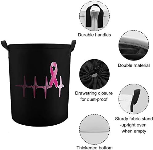 Fita rosa câncer de mama de mama batimentos cardíacos cestas de lavanderia grande cesto de lavanderia cesto
