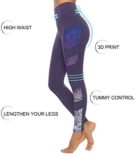 Persit Women's Impressed Yoga Pants com 2 bolsos, cintura alta, controle de barriga sem ver, perneiras esticadas