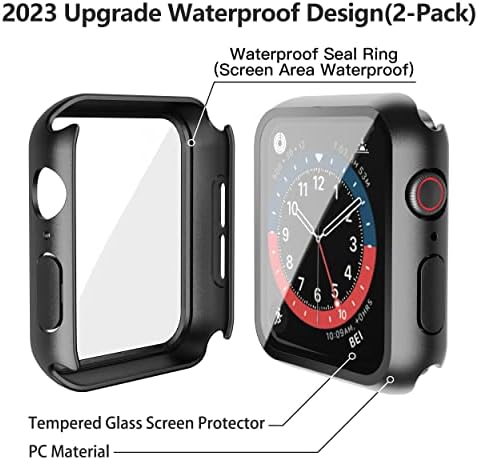 Misxi [2 pacote] Capa dura preta à prova d'água com vidro temperado compatível com Apple Watch Series 6 SE