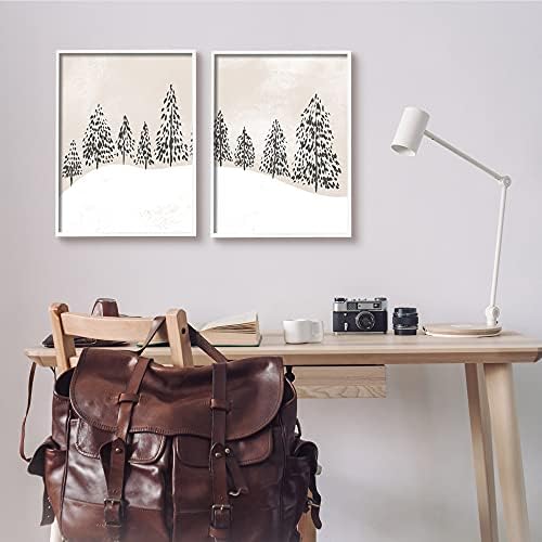 Stuell Industries Winter Trees Abstract Snowy Landscape Beige Branca, projetada por Daphne Polselli