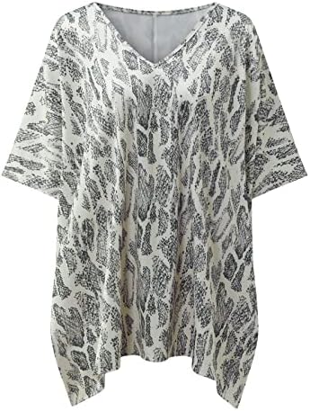 Tops Soly Fit Casual feminino Over Tamanho Moda Print V Batwing Sleeve Shirt Lear