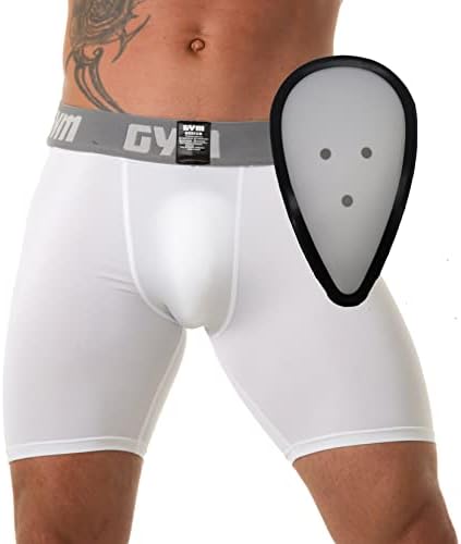 Shorts de compressão esportivos para ginástica com bolso de xícara e copo duro incluídos