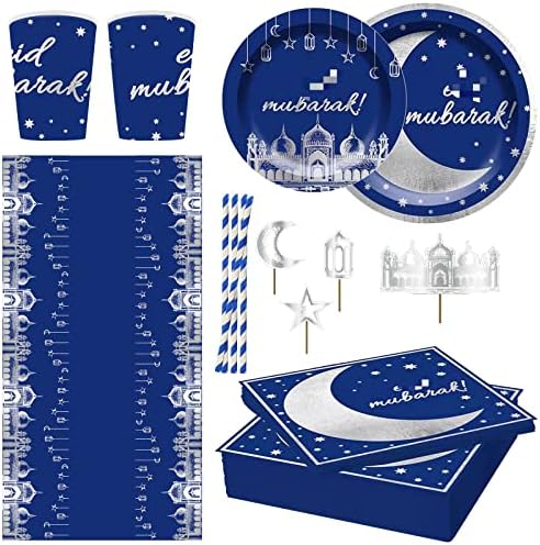 Festas de mesa azul prata lua de festa mesa de mesa descartável de papel de papel de papel de papel de papel