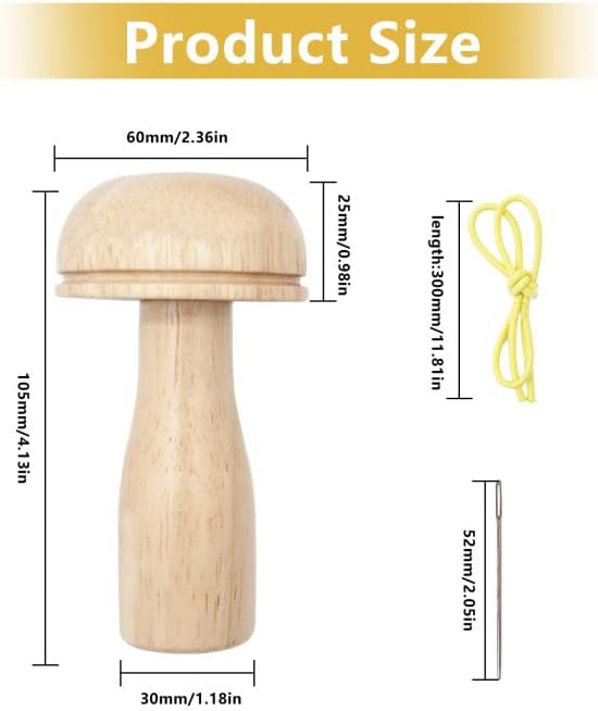 Derning Mushroom Ferramenta de costura de madeira fofa, madeira de cogumelo de madeira