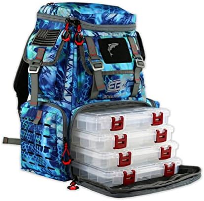 Ego Kryptek Box, pacote de pesca com 4 bandejas de acessórios, PVC resistente à água, vários bolsos de armazenamento,