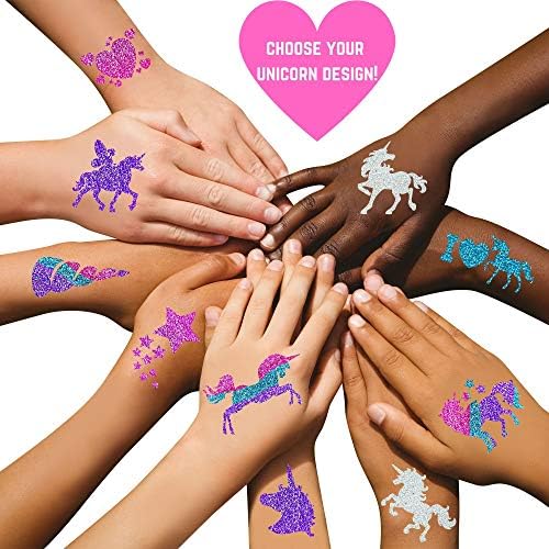 GirlZone Unicorn Glitter Tattoo Studio, Fácil de usar e garotos com segurança para crianças Tatuagens de
