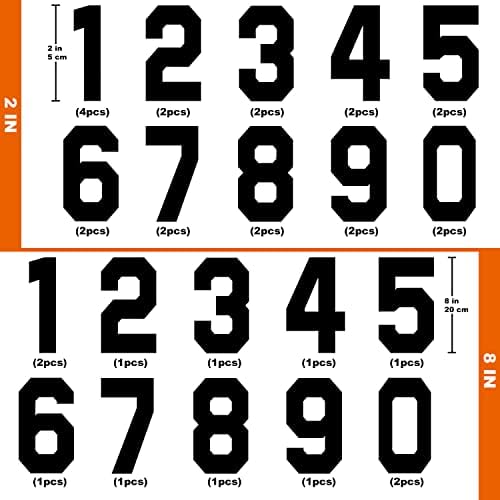 34 peças ferro em números camiseta, 8 polegadas e 2 polegadas transferência de calor ferro em números de 0 a 9 para