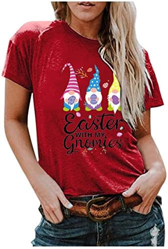 Camiseta de páscoa para mulheres ovos coloridos letra camisetas estampas de pescoço redondo