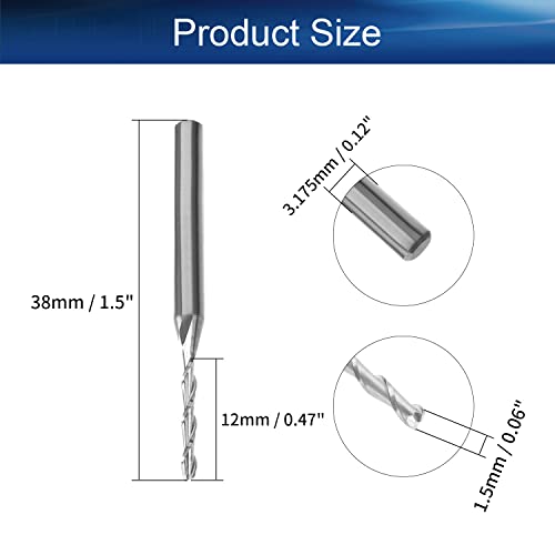 Auniwaig 1,5 mm x 12 mm Cutter de moinho de ponta de ponta de ponta de ponta, bits de roteador