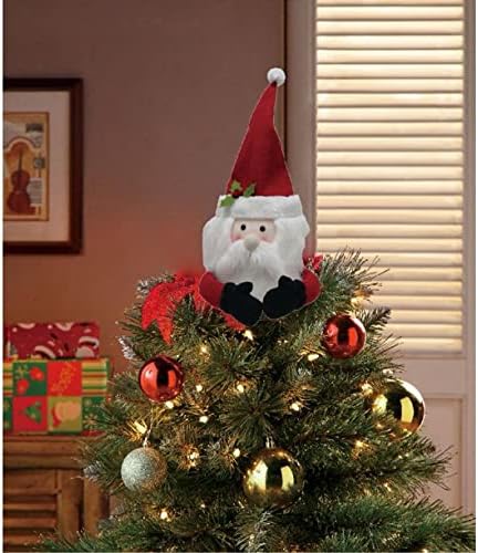 Papai Noel Abraçando Tree Topper, Decoração de Papai Noel para Árvore de Natal, Vermelho e Branco