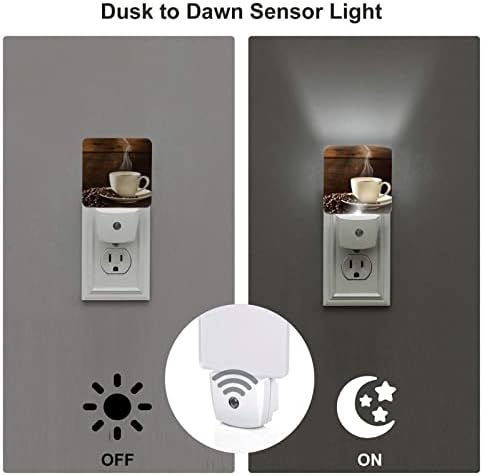 Zeraoke Coffee Cup Beans Night Light Conjunto de 2 sensor de plug-in LED LUZ, sensor automático Dusk-to-Dawn