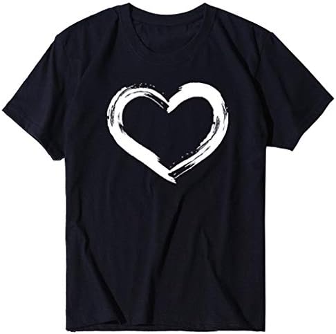 Camiseta feminina tamas de tee gráfico de coração fofo Tops de manga curta 2023 Casual Crewneck Tunic